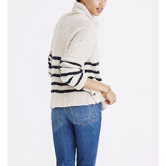 Madewell Mariner Stripe Turtleneck Sweater Size Medium Cream Navy - Picture 2 of 13